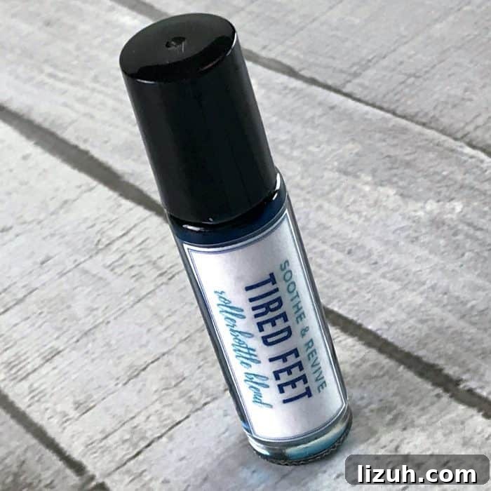 Revitalize Tired Feet with Cooling Rollerball Relief 8 free printable label applied to soothe & revive tired feet rollerball