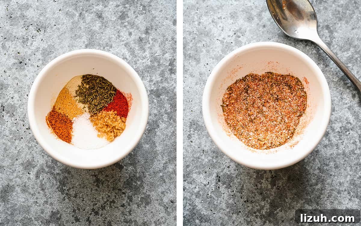 Crispy Oven-Baked Chicken Wings with Garlic and Herbs 4 Set of two photos showing spice rub mixed.