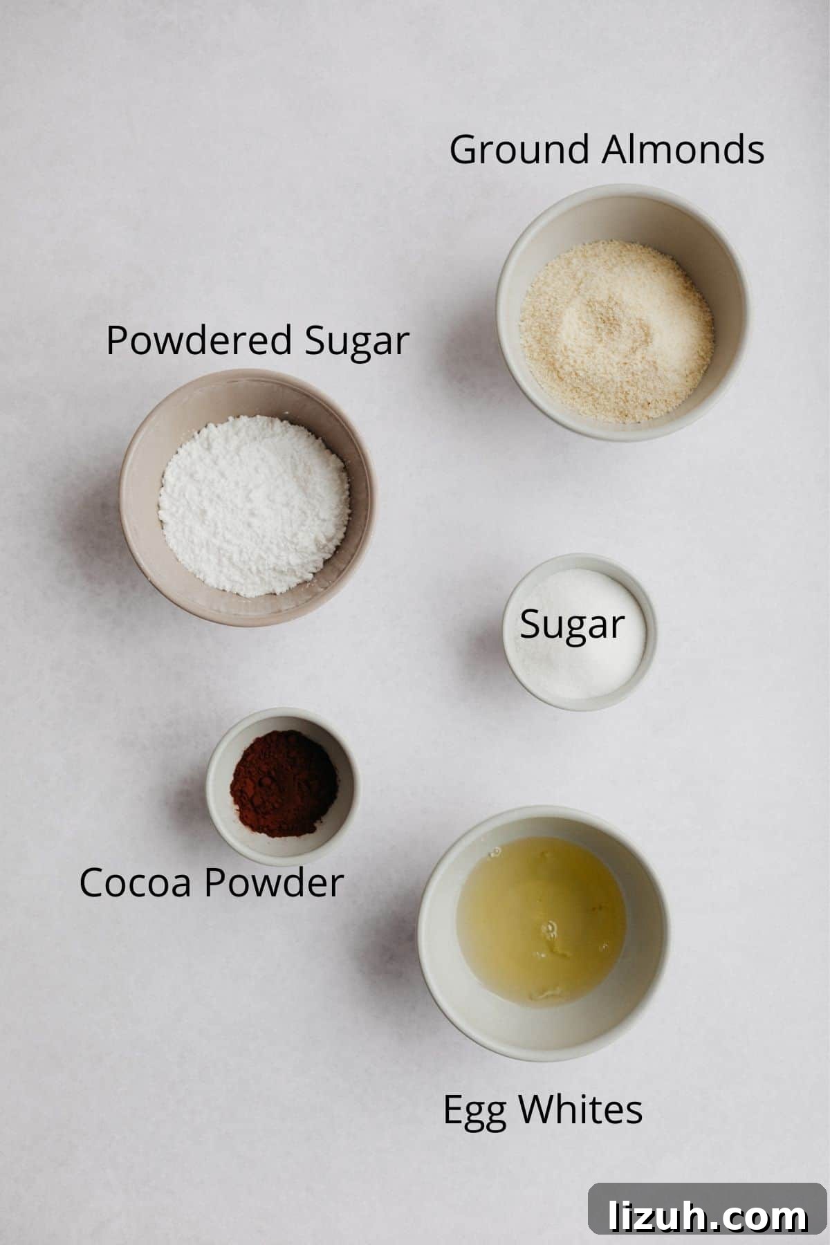 Nutella-Filled Chocolate Macarons: Classic French Cookie Recipe 4 An overhead shot of ingredients for chocolate macaron shells