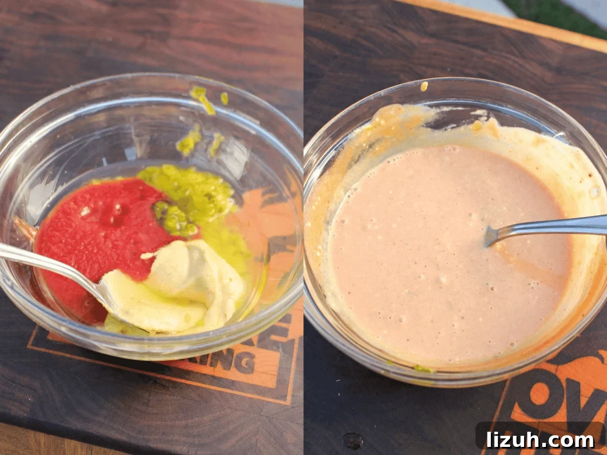 Mixing together the ingredients for the animal style sauce.