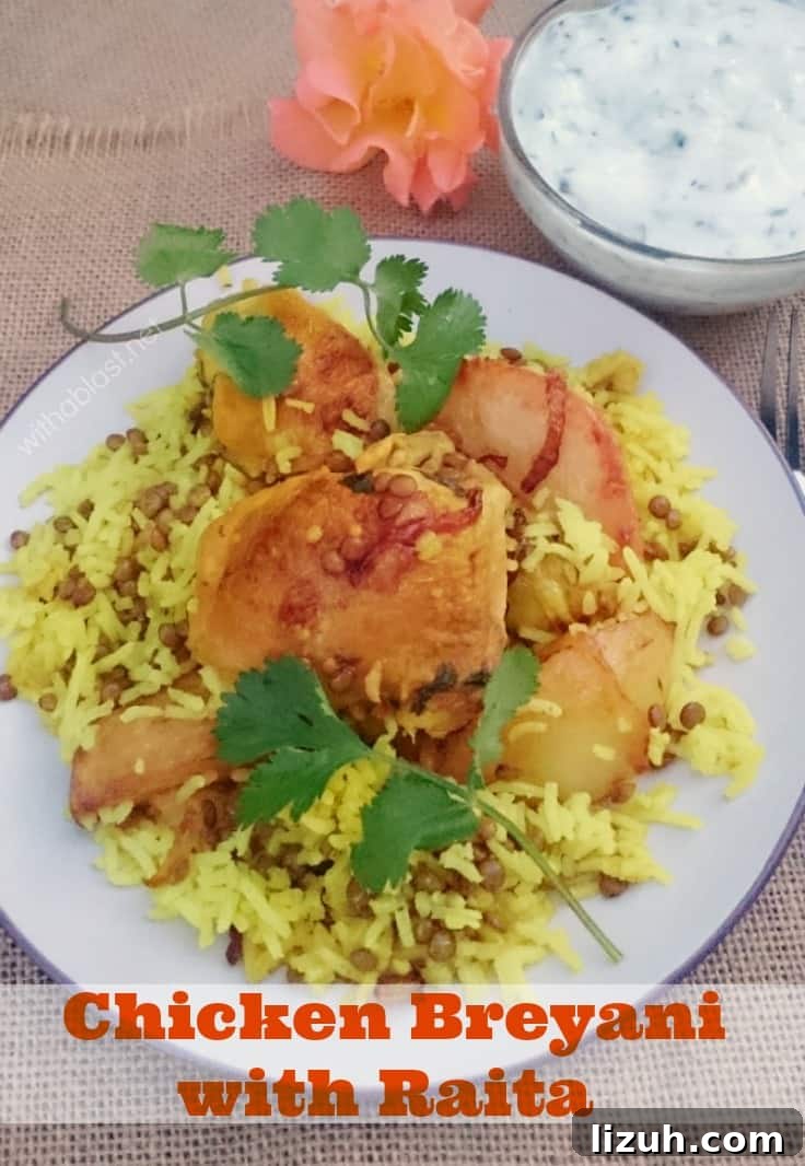 One of the MOST popular Chicken dishes - Chicken Breyani served with Raita on the side - spicy, scrumptious homemade dish! One of the most popular chicken dishes - Chicken Breyani served with Raita on the side