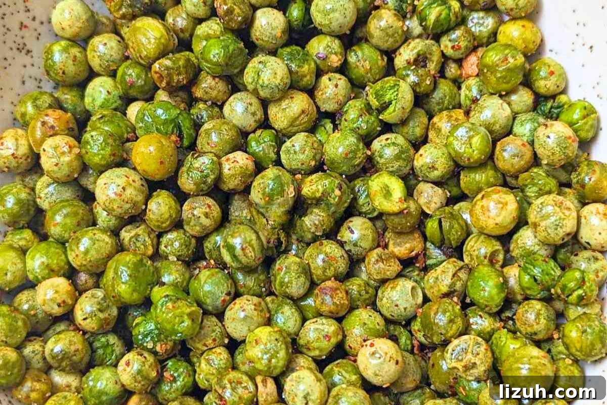 Tasty roasted peas close up