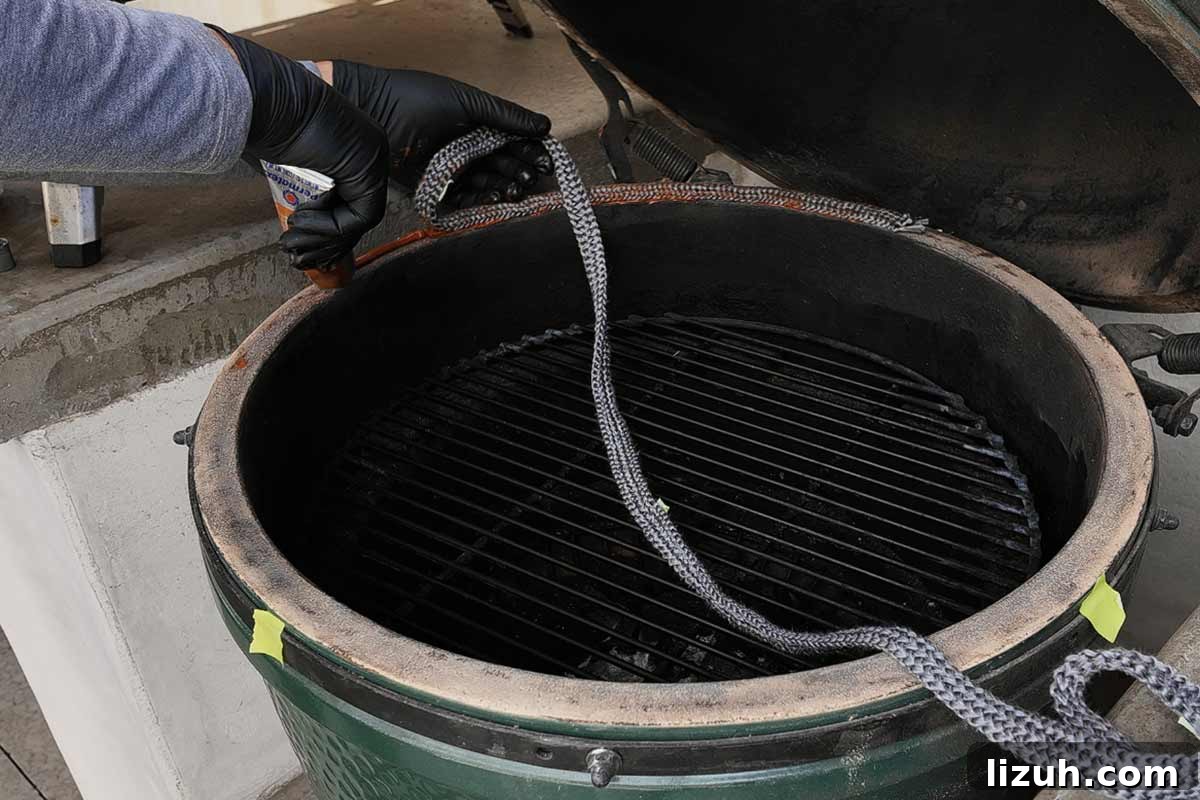 applying permatex to green egg for gasket install