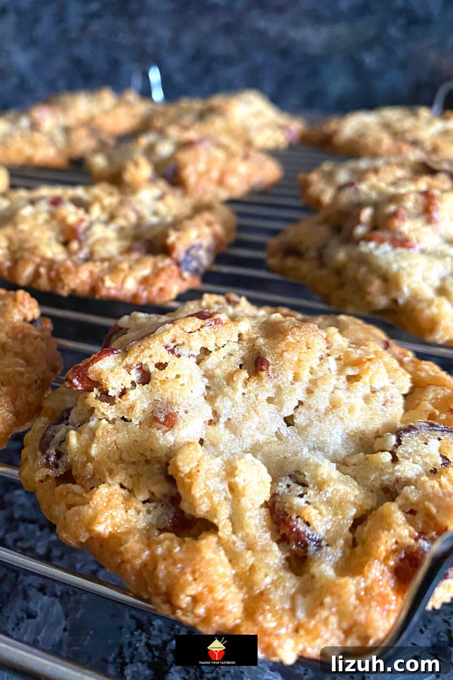 Pecan and Raisin Oatmeal Cookies, on cooling rack