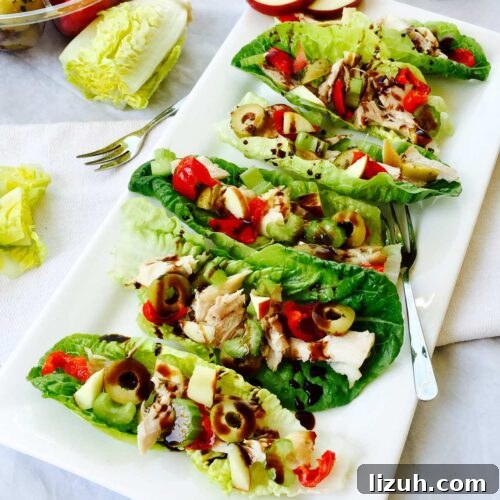 Chicken, Apple & Gem Lettuce Boats — Easy Party Bites 3 Gem lettuce, chicken and apple little boats