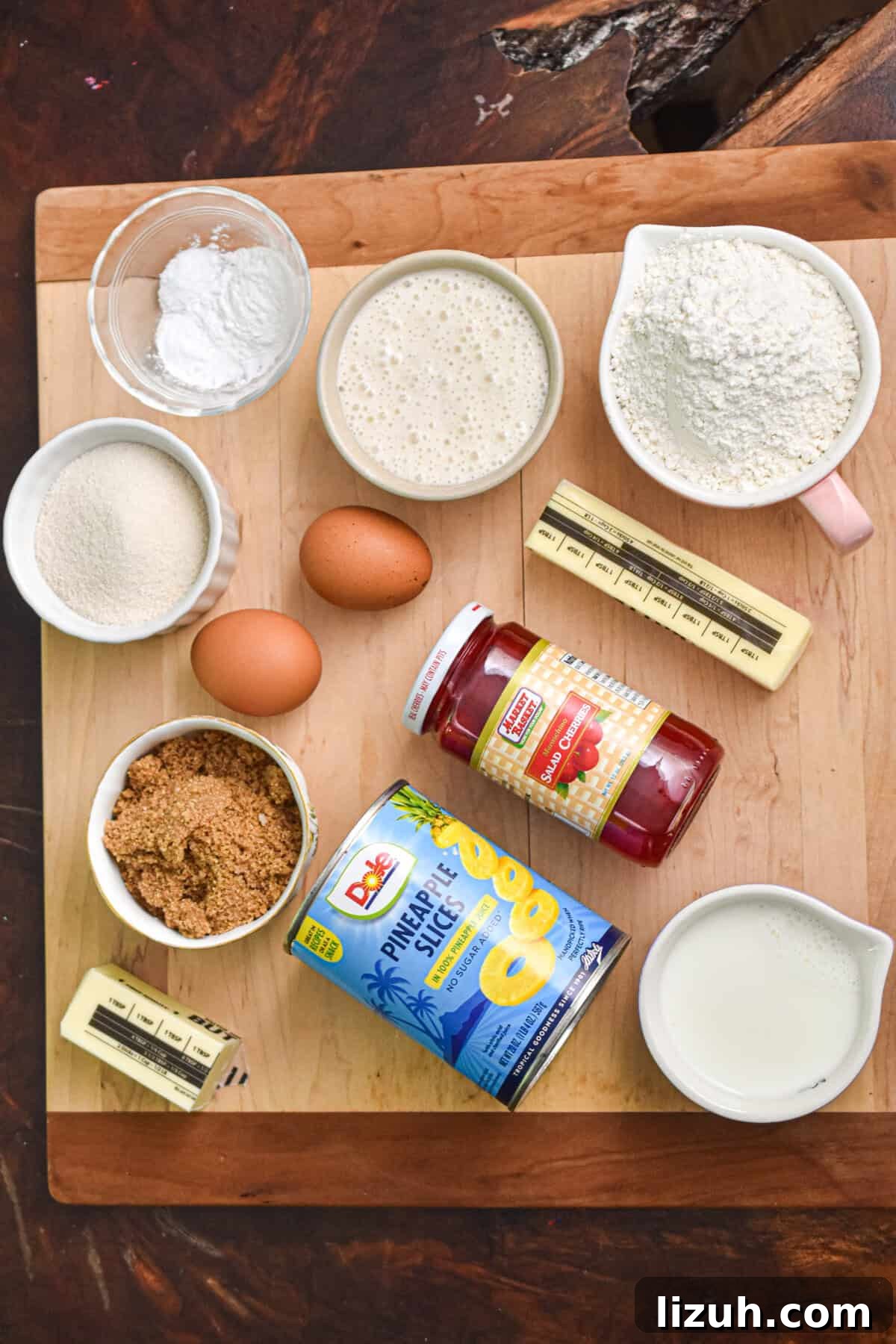 Sourdough Pineapple Upside-Down Cake Recipe for Moist, Tangy Loaf 3 The ingredients for the sourdough pineapple upside down cake is laid out.
