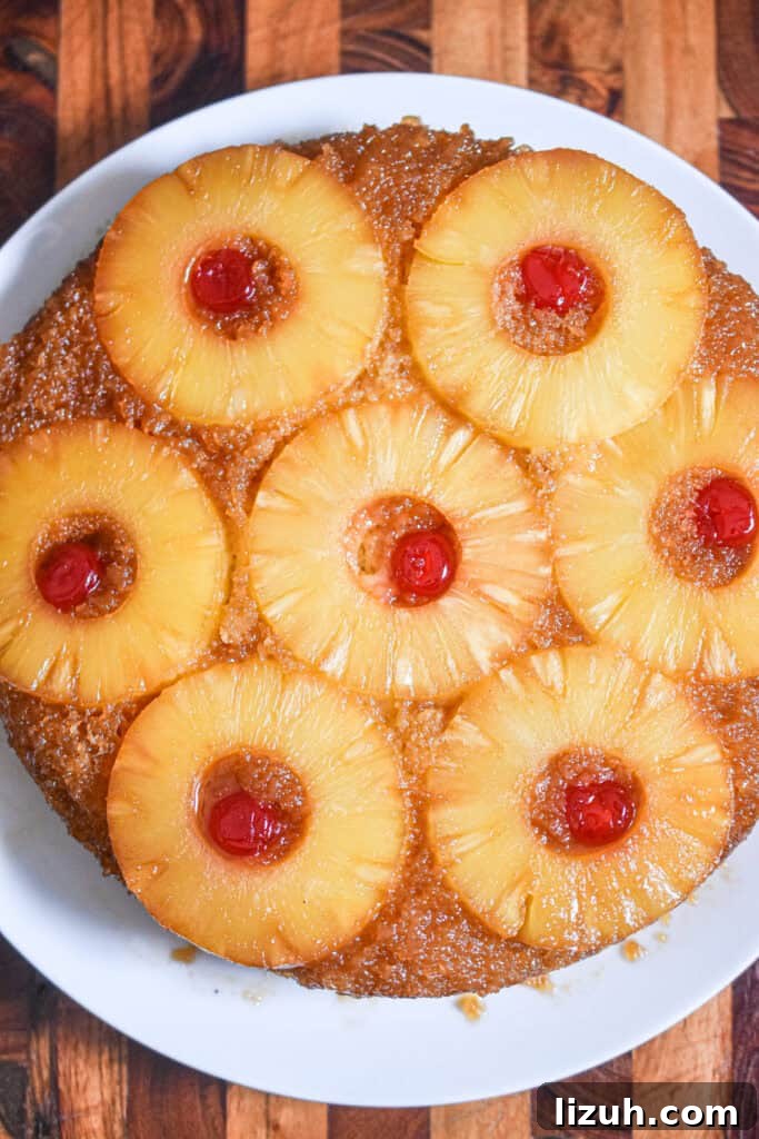 Sourdough Pineapple Upside-Down Cake Recipe for Moist, Tangy Loaf 8 The cake is flipped out of the cake pan.