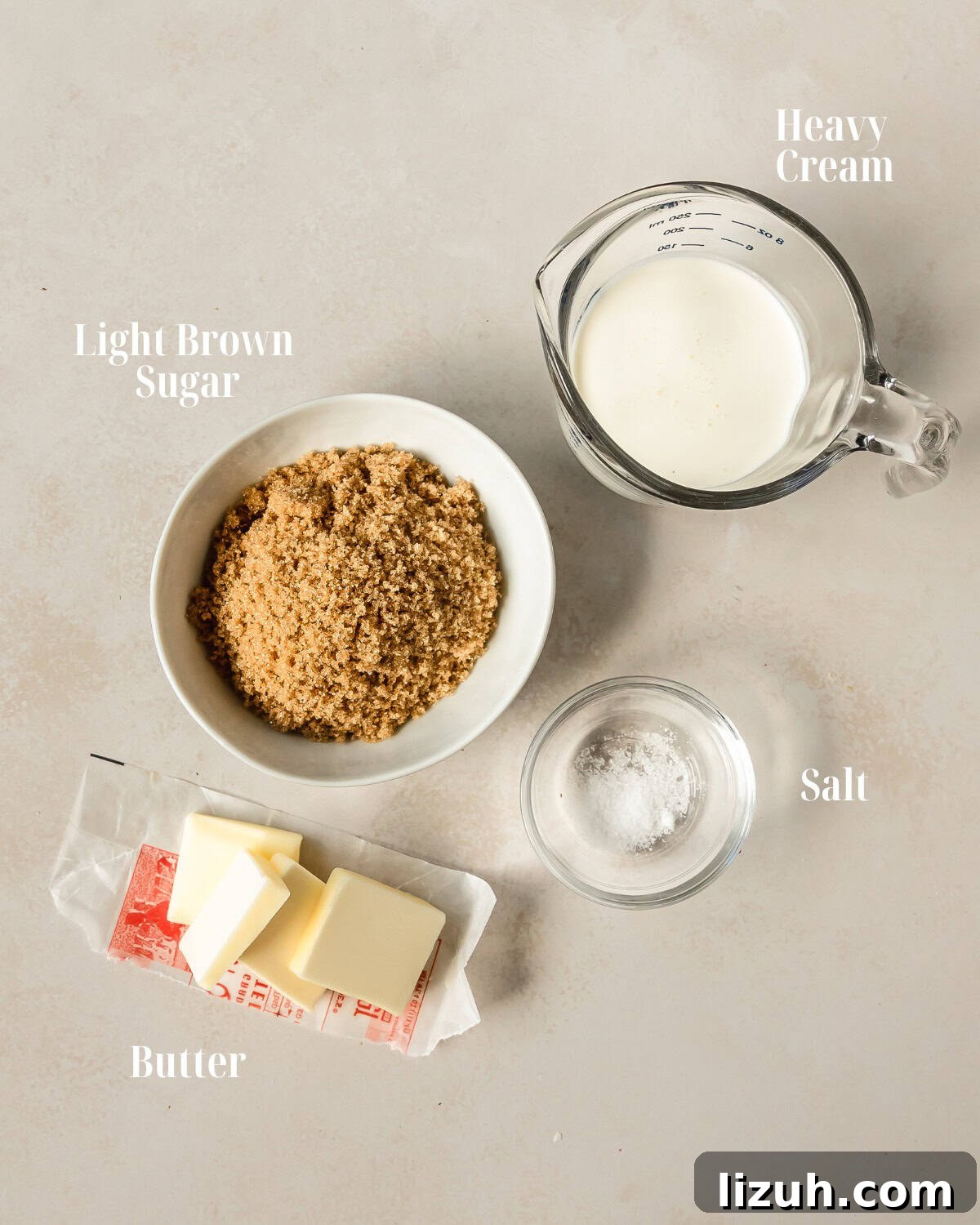 Decadent Banana Bread Pudding Recipe with Caramel Sauce 4 Brown Sugar Caramel Sauce
Gather light brown sugar, butter, heavy cream and salt.