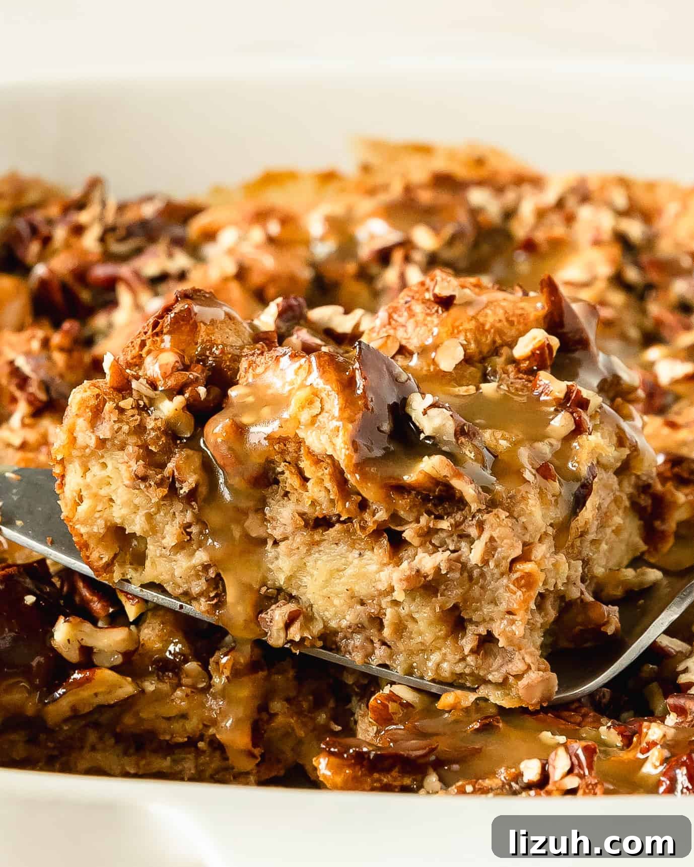 Decadent Banana Bread Pudding Recipe with Caramel Sauce 8 Banana bread pudding is a decadent breakfast or dessert dish made with day old bread soaked in a rich cinnamon banana custard, topped with crunchy pecans. Once baked this bread and banana pudding is topped with salty sweet brown sugar caramel sauce and sliced bananas.