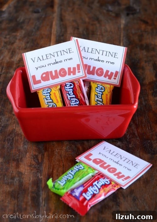 Valentine’s Chocolate Gift Baskets with Printable Tags 4 Laffy Taffy Valentine Cards