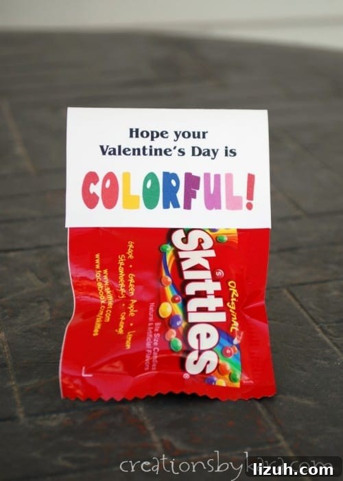 Valentine’s Chocolate Gift Baskets with Printable Tags 5 Skittles Classroom Valentine’s