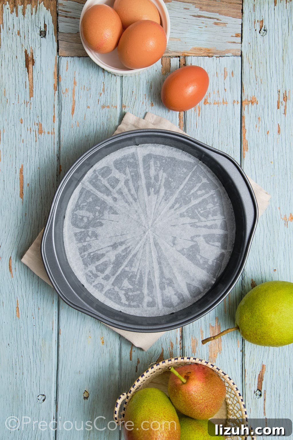 Pan prepared for Pear Almond Cake.