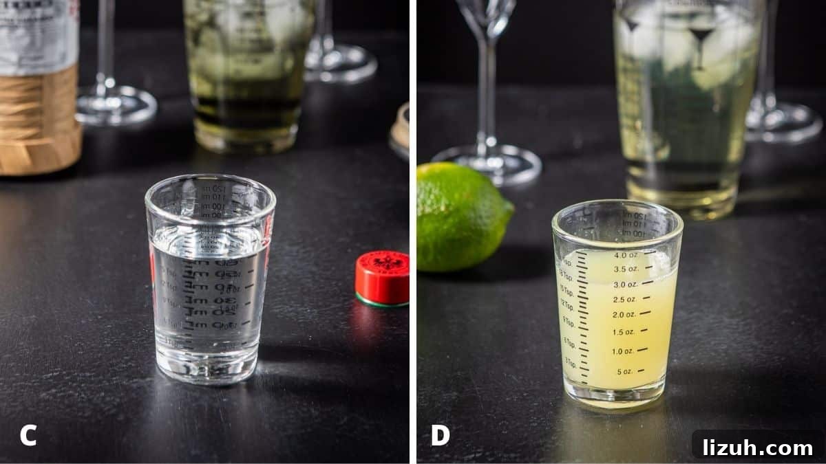 Classic Last Word Cocktail Recipe: How to Mix the Prohibition-Era Drink 6 Maraschino cherry and lime juice measured with the bottle, fruit and shaker in the back