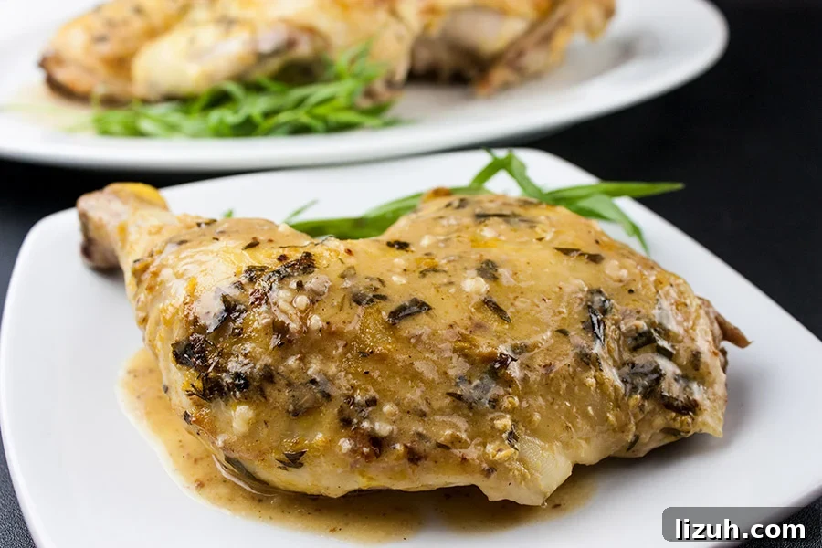 Classic Chicken Pot Pie Recipe: Flaky Crust and Creamy Filling 4 Roasted Chicken with a Dijon Cream Sauce on a white plate.