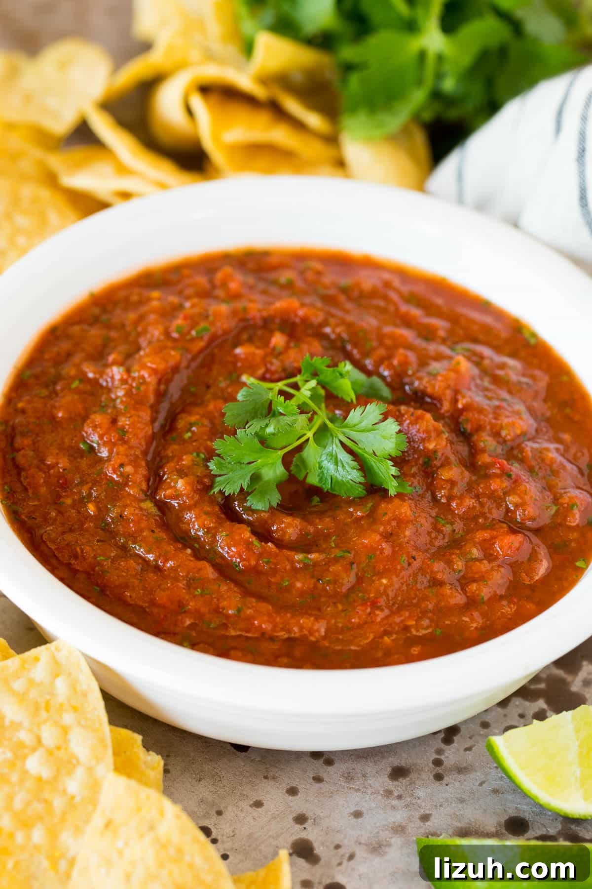 Authentic Chipotle Salsa Recipe for Smoky, Flavorful Dips 5 A bowl of chipotle salsa garnished with fresh cilantro.