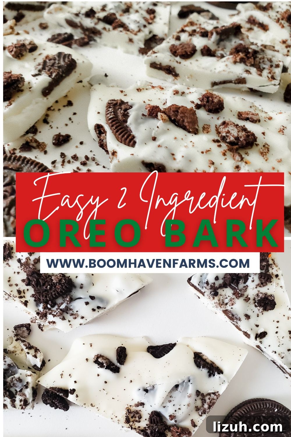 Oreo Cookies and Cream Bark Recipe: No-Bake Dessert Recipe 7 collage image or oreo bark