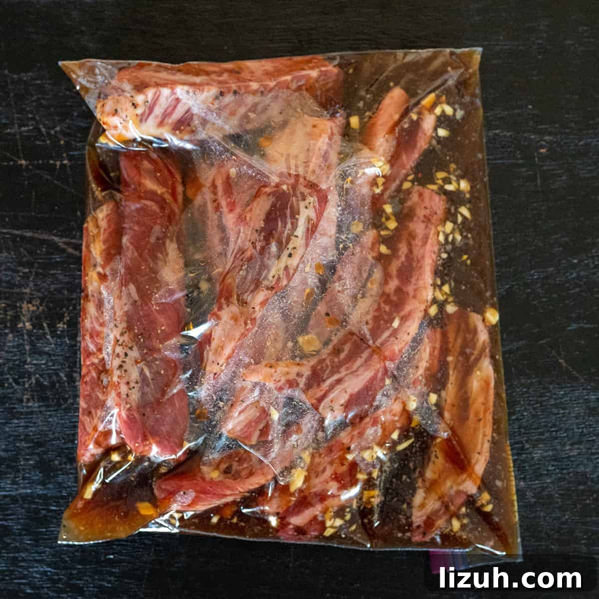 beef finger ribs in teriyaki marinade.