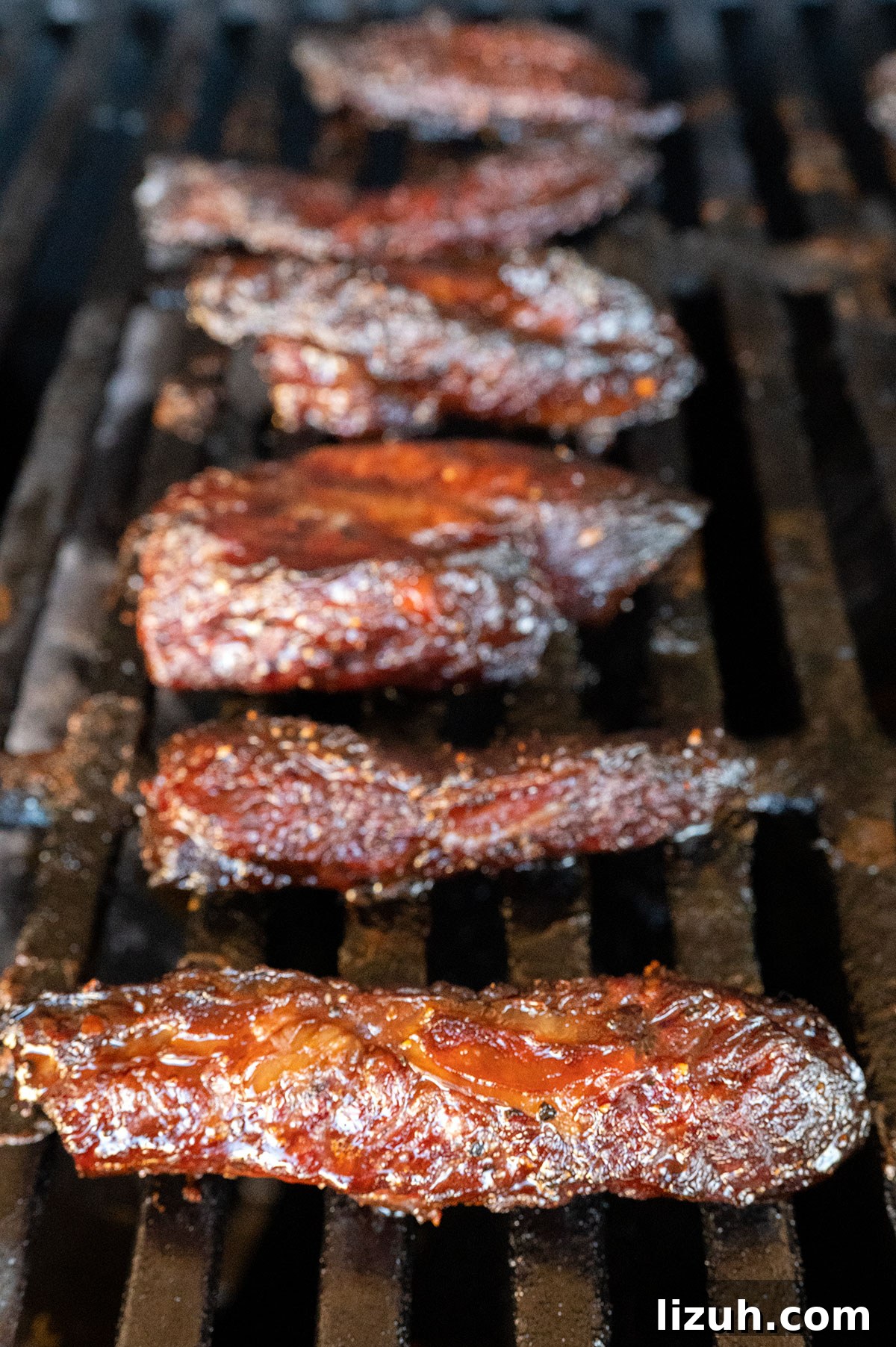 beef fingers on grill.