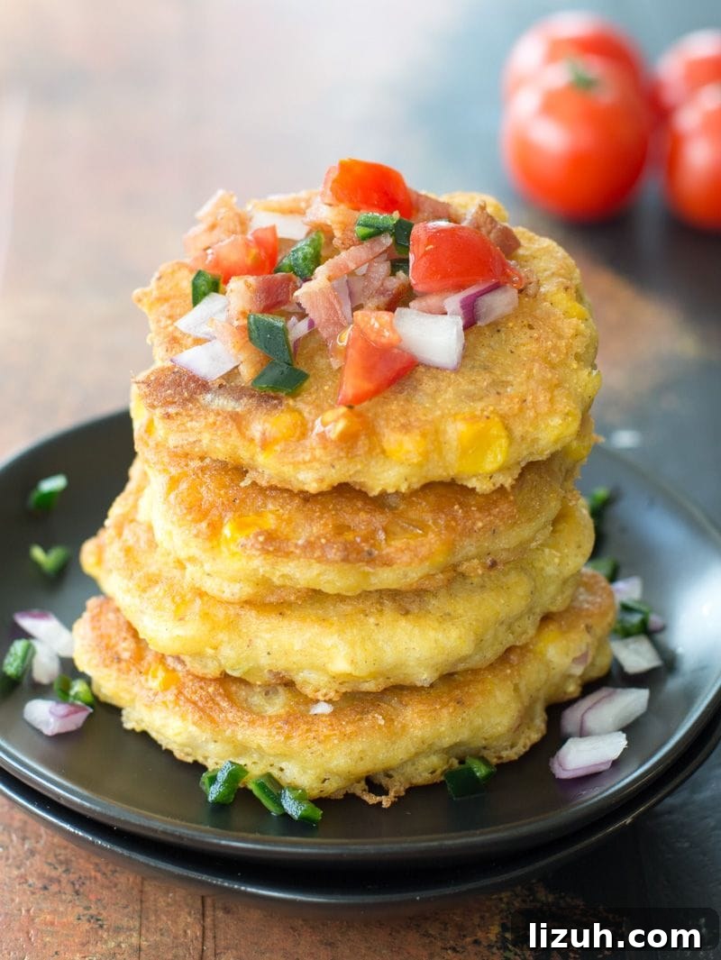 Spicy Green Chile Corn Fritters with Honey-Lime Dip 2 These Green Chile Corn Fritters are loaded with Tex Mex flavor and bacon! This is the perfect easy appetizer or gluten free dinner!