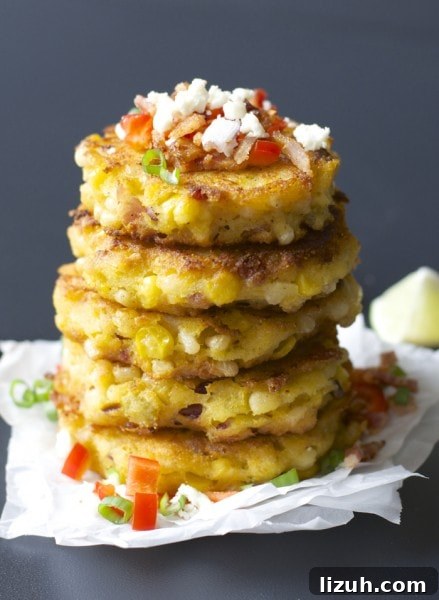 Spicy Green Chile Corn Fritters with Honey-Lime Dip 3 Green Chili Corn Fritters with Bacon, these are so addictive! #glutenfree www.maebells.com