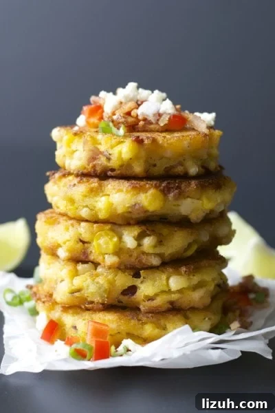 Spicy Green Chile Corn Fritters with Honey-Lime Dip 4 Green Chili Corn Fritters with Bacon, these are so addictive! #glutenfree www.maebells.com