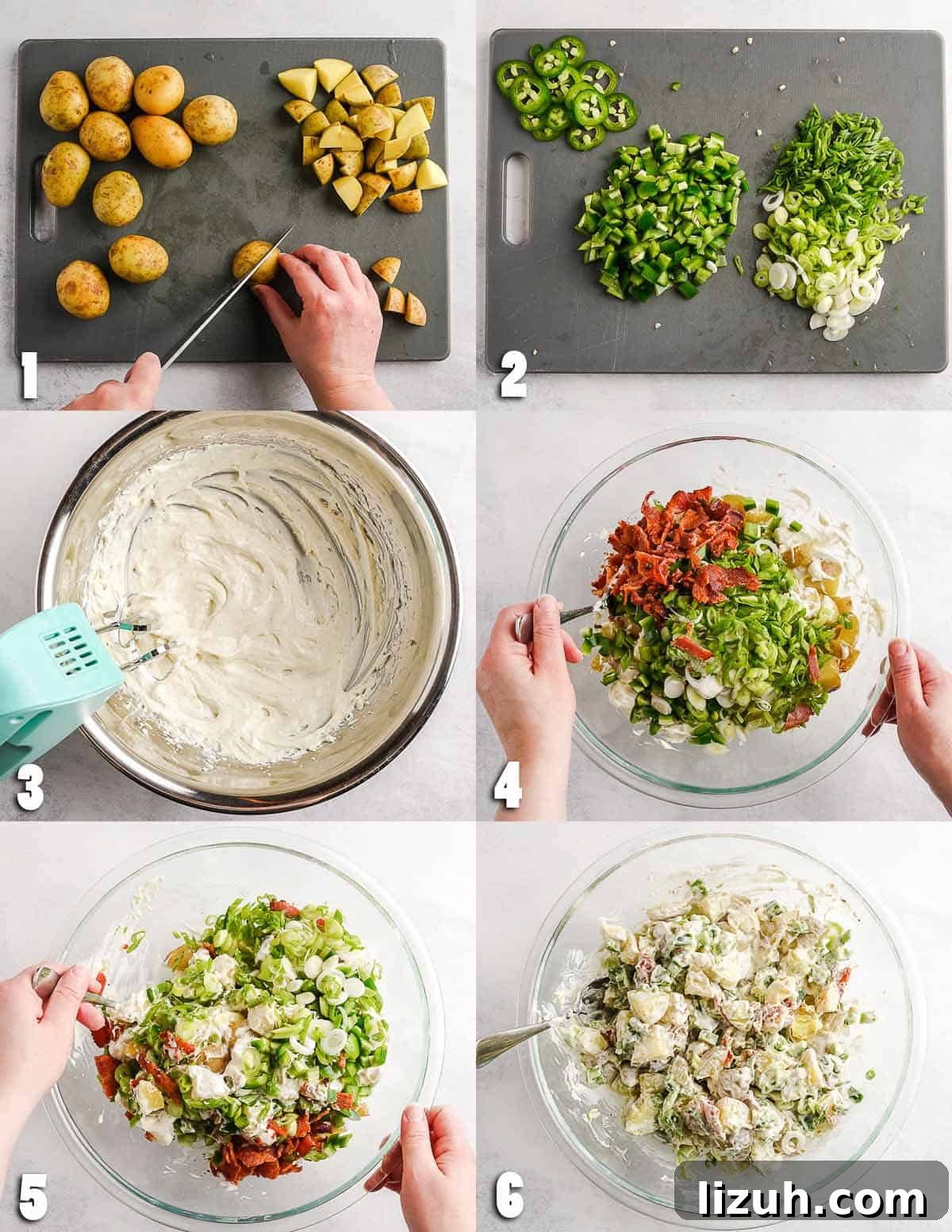 Spicy Jalapeño Popper Potato Salad Recipe 4 Jalapeno Popper Potato Salad Step by Step Collage