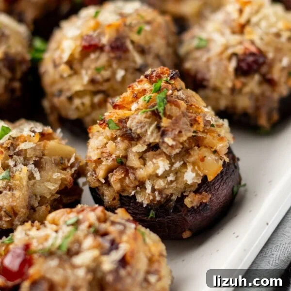 Loaded Tater Tot Nachos with Cheesy Beef and Jalapeños 13 A close up image of stuffed mushrooms.
