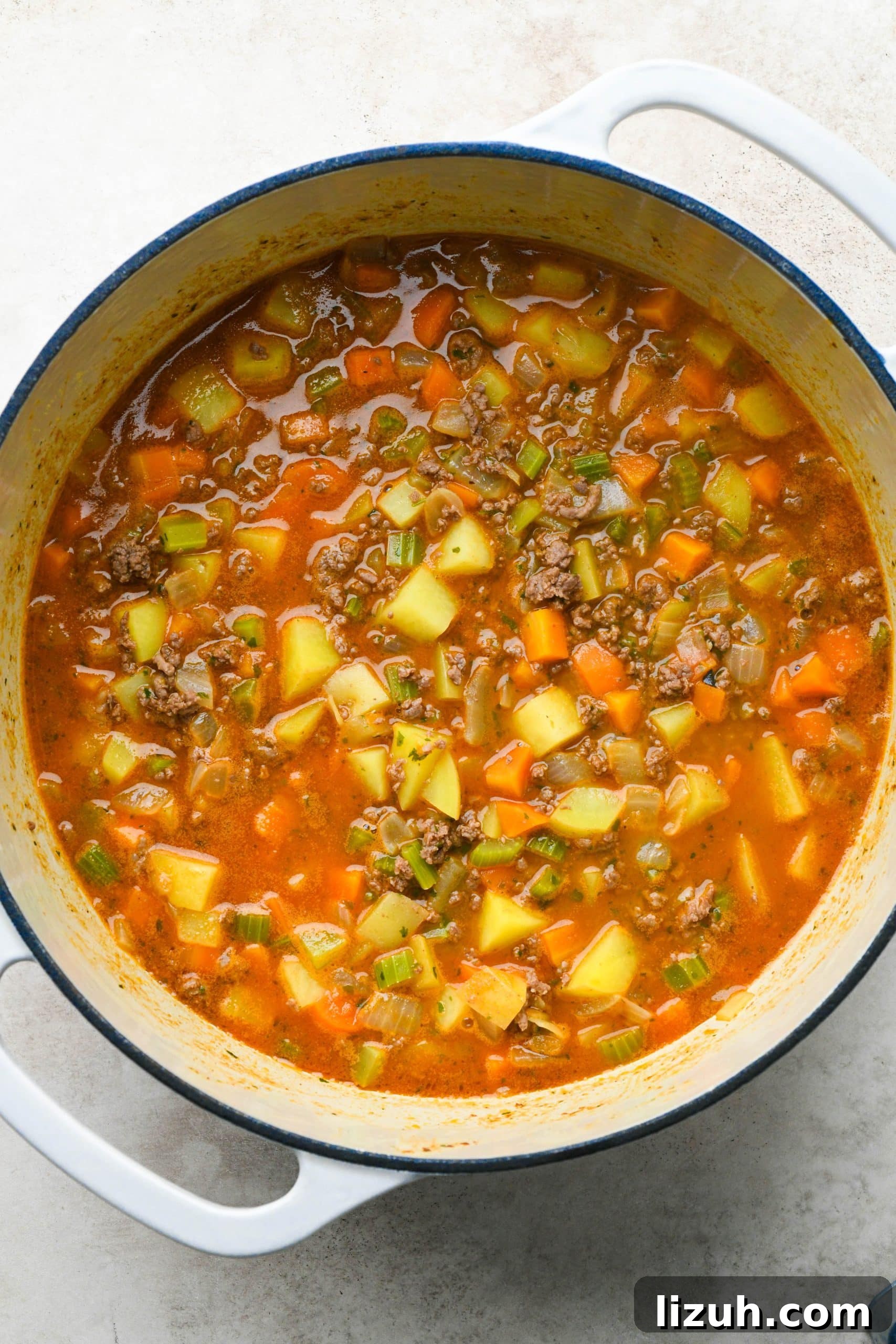 Dairy-Free Cashew Cream Shepherd’s Pie Soup Recipe 12 How to make shepherds pie soup: Soup simmered slightly before adding cashew cream.