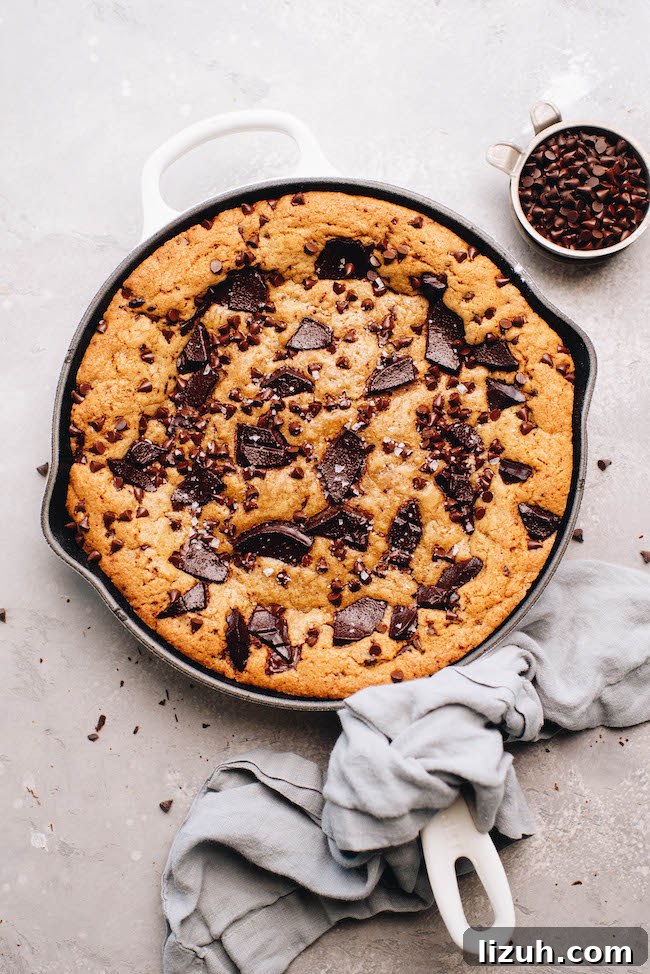 Browned Butter Chocolate Chunk Skillet Cookie Recipe 11 Skillet cookie with ice cream and flaky salt