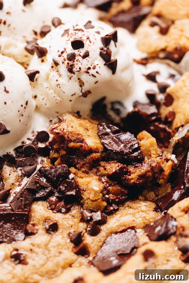 Browned Butter Chocolate Chunk Skillet Cookie Recipe 3 Skillet cookie close-up