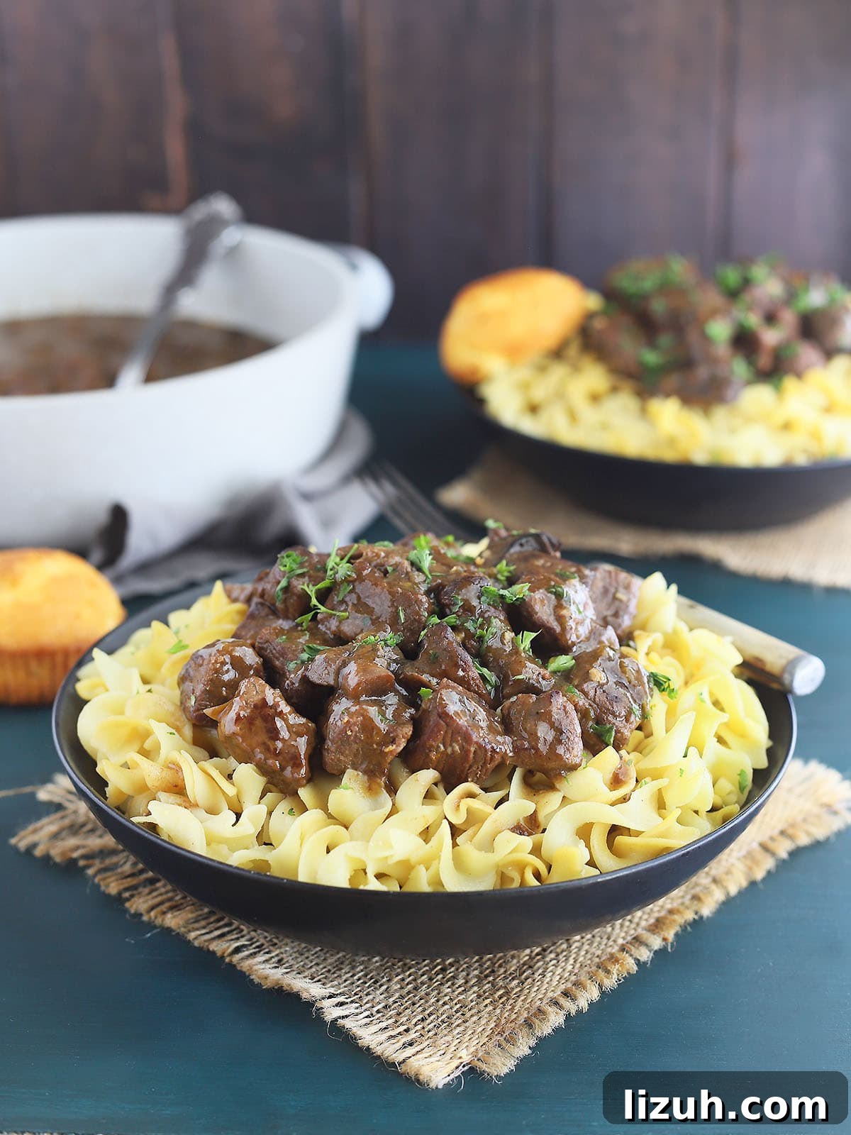Back-to-School Dinner Ideas: Quick Family-Friendly Recipes 38 A bowl of of braised beef tips over egg noodles.