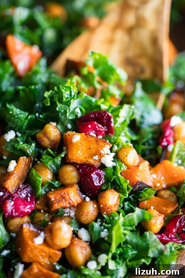 Savory Vegetarian Thanksgiving Menu Ideas for a Memorable Feast 18 Roasted Butternut Squash Kale Salad with Chickpeas and Cranberries
