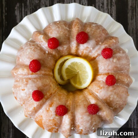 Gluten-free Lemon Cake on white cake stand