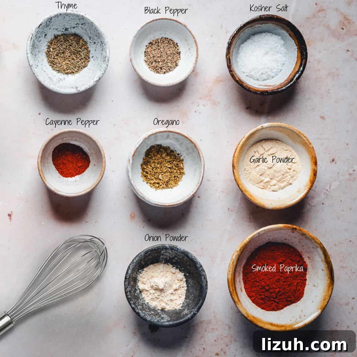 Homemade Blackened Seasoning Mix for Bold, Flavorful Dishes 3 Blackened Seasoning Ingredients on a granite surface.