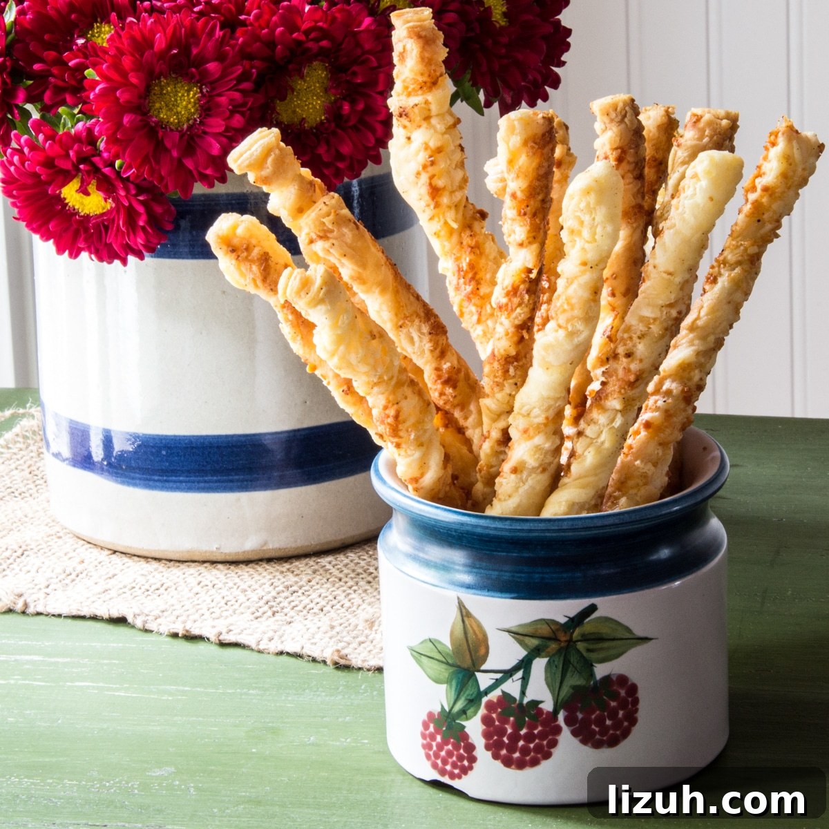 April Vegetarian Meal Plan: Week 4 Recipes & Grocery List 9 Puff pastry cheese straws in a ceramic bowl.