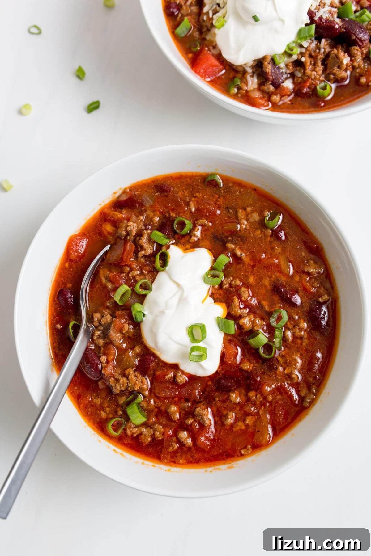 crock pot chili freezer cooking recipe in white bowls