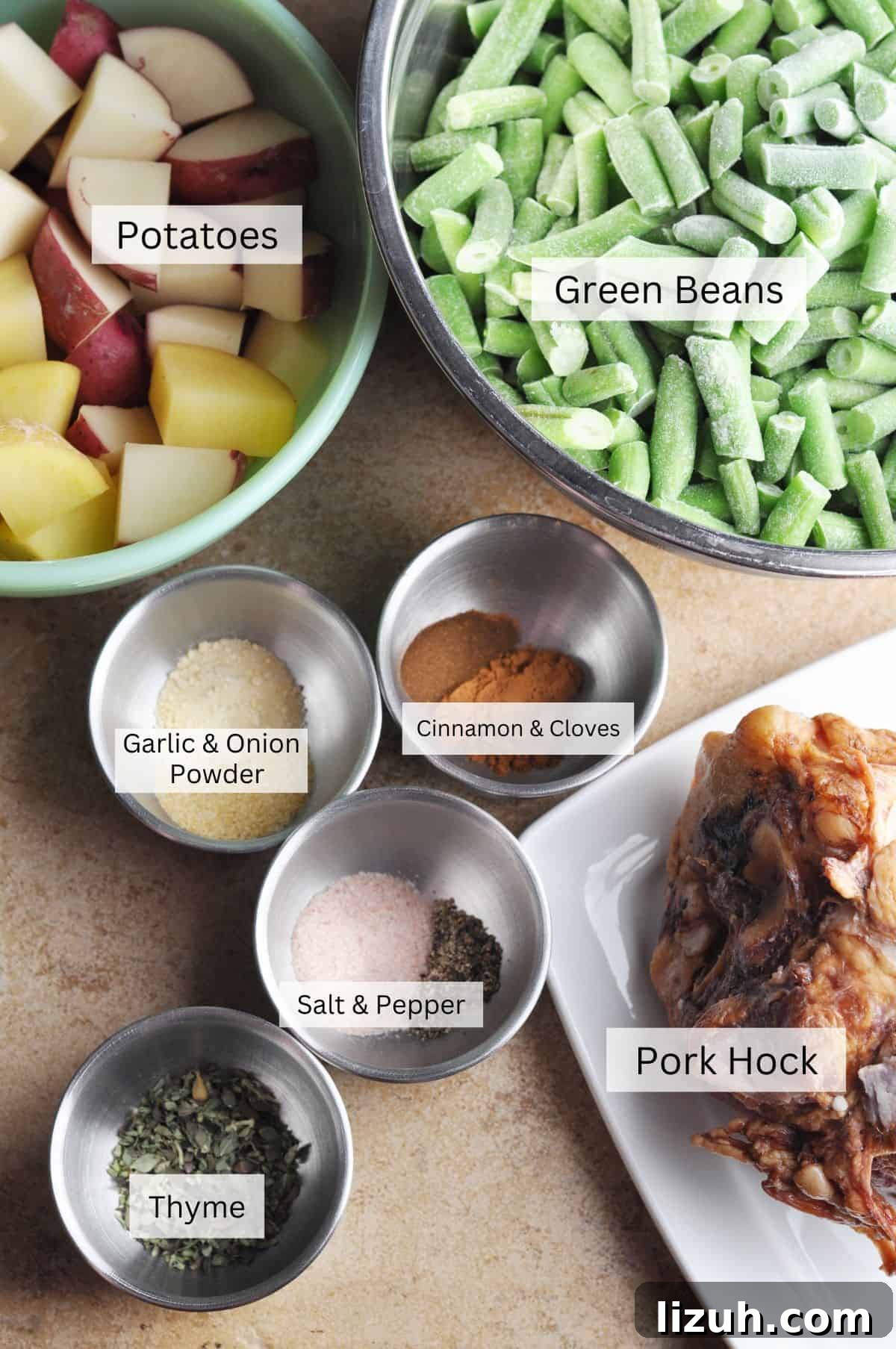 Slow-Cooker Ham, Potatoes, and Green Beans Recipe for Busy Nights 3 Ingredients for green beans, potatoes, and ham cooked in the slow cooker
