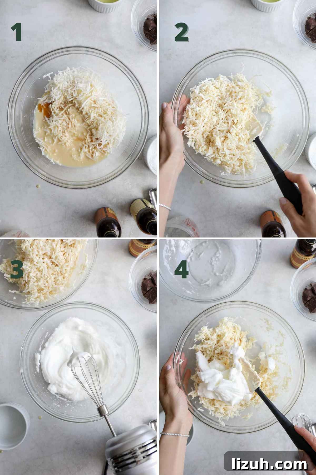 Chewy Coconut Macaroons: Gluten-Free Coconut Cookie Recipe 4 Steps to make gluten-free coconut macaroons, including mixing the condensed milk, sweetened coconut, vanilla and almond extract, and salt.