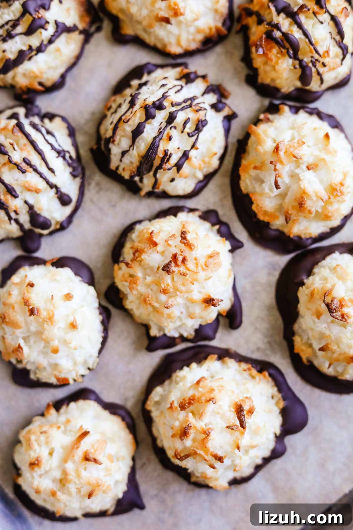 Chewy Coconut Macaroons: Gluten-Free Coconut Cookie Recipe 6 Gluten-free coconut macaroons without flour dipped and drizzled in semi-sweet chocolate.
