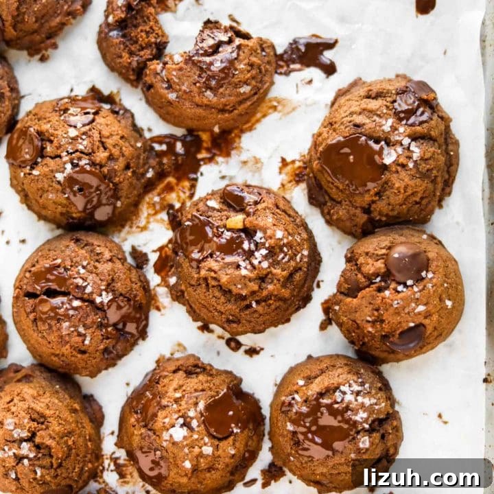 Salted Double Chocolate Peanut Butter Cookies flatlay.