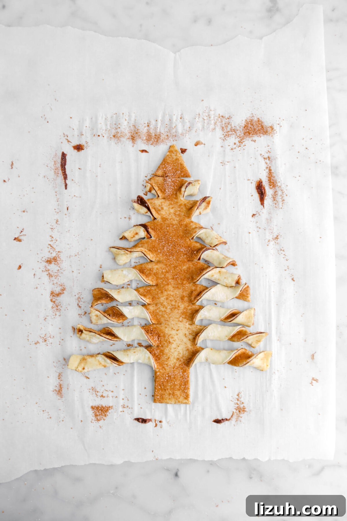 each strip on puff pastry tree twisted.