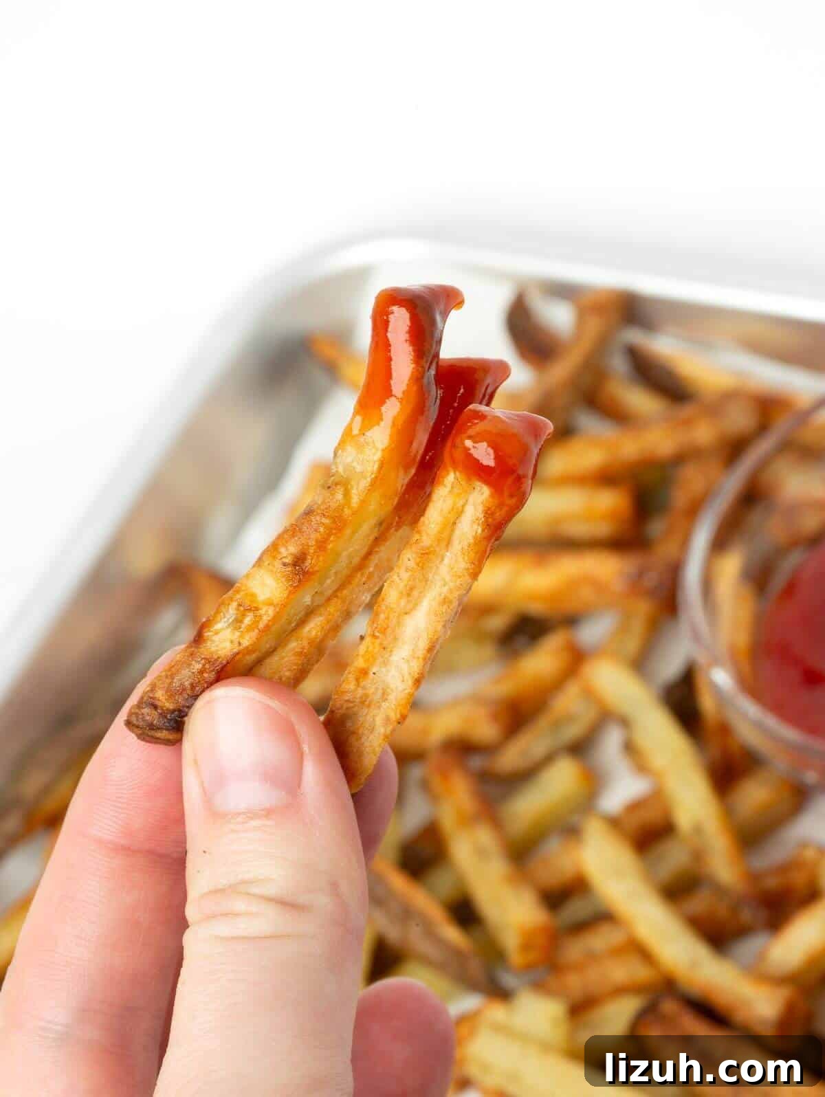 Crispy Air Fryer French Fries: Perfect Golden Recipe 3 air fryer french fry with dipped in ketchup