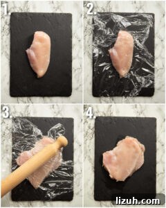 how to pound chicken breast 4 step by step photos showing how to pound chicken breast