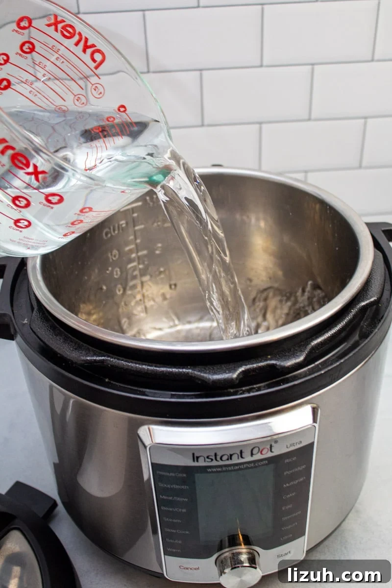 How to Make Creamy Instant Pot Yogurt at Home 6 Pouring water into an Instant Pot to sterilize it.