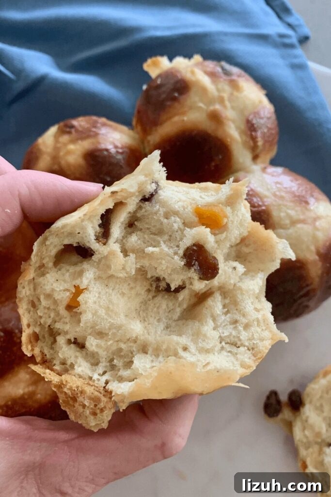 13 Must-Try Thermomix Sourdough Recipes You Can Make Today 11 Sourdough hot cross bun showing soft crumb and fruit