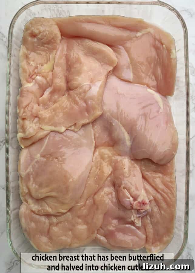 chicken that has been butterflied and halved into cutlets for pollo asado 
