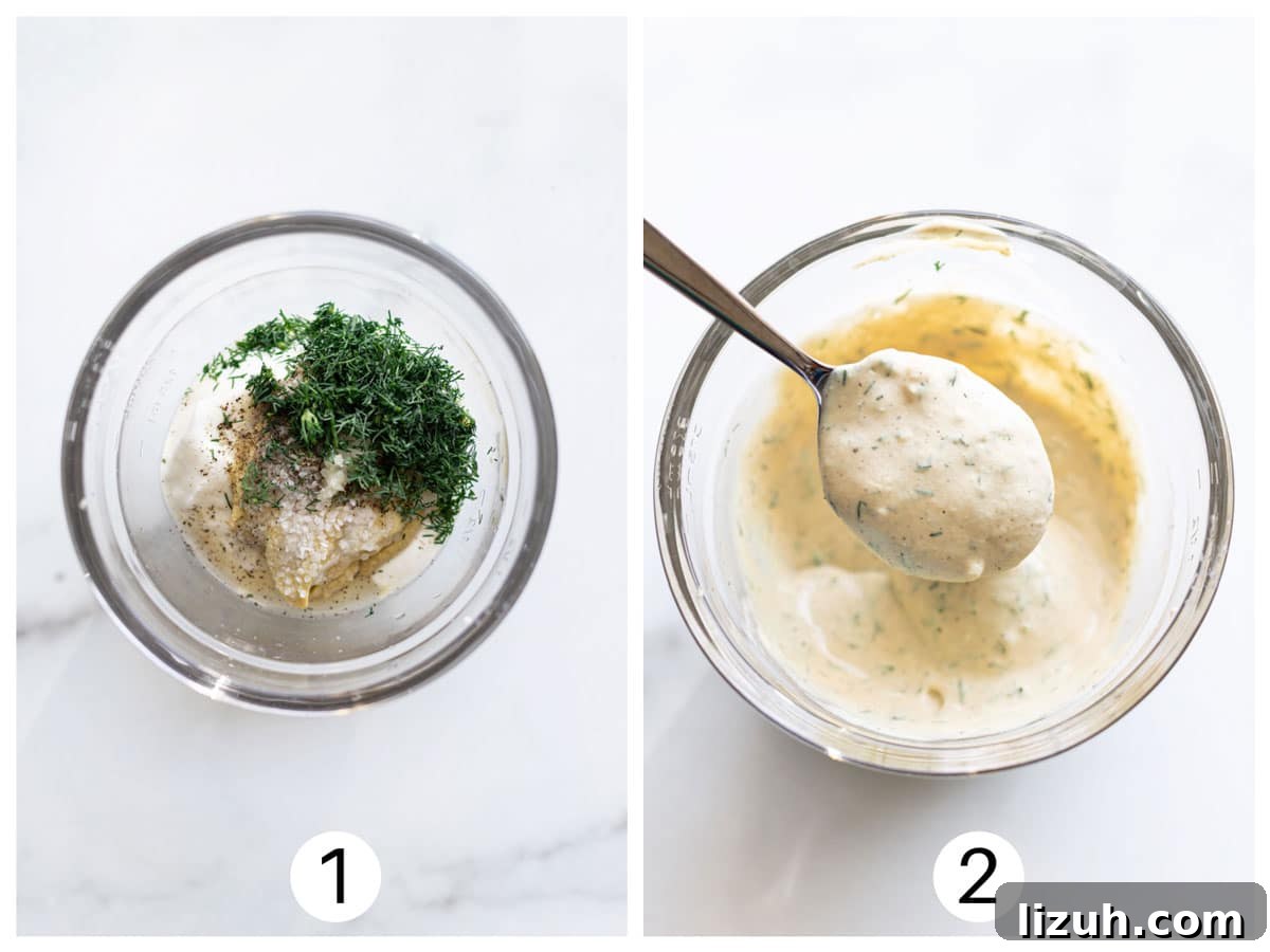 Step one and two, making the creamy dill sauce. 