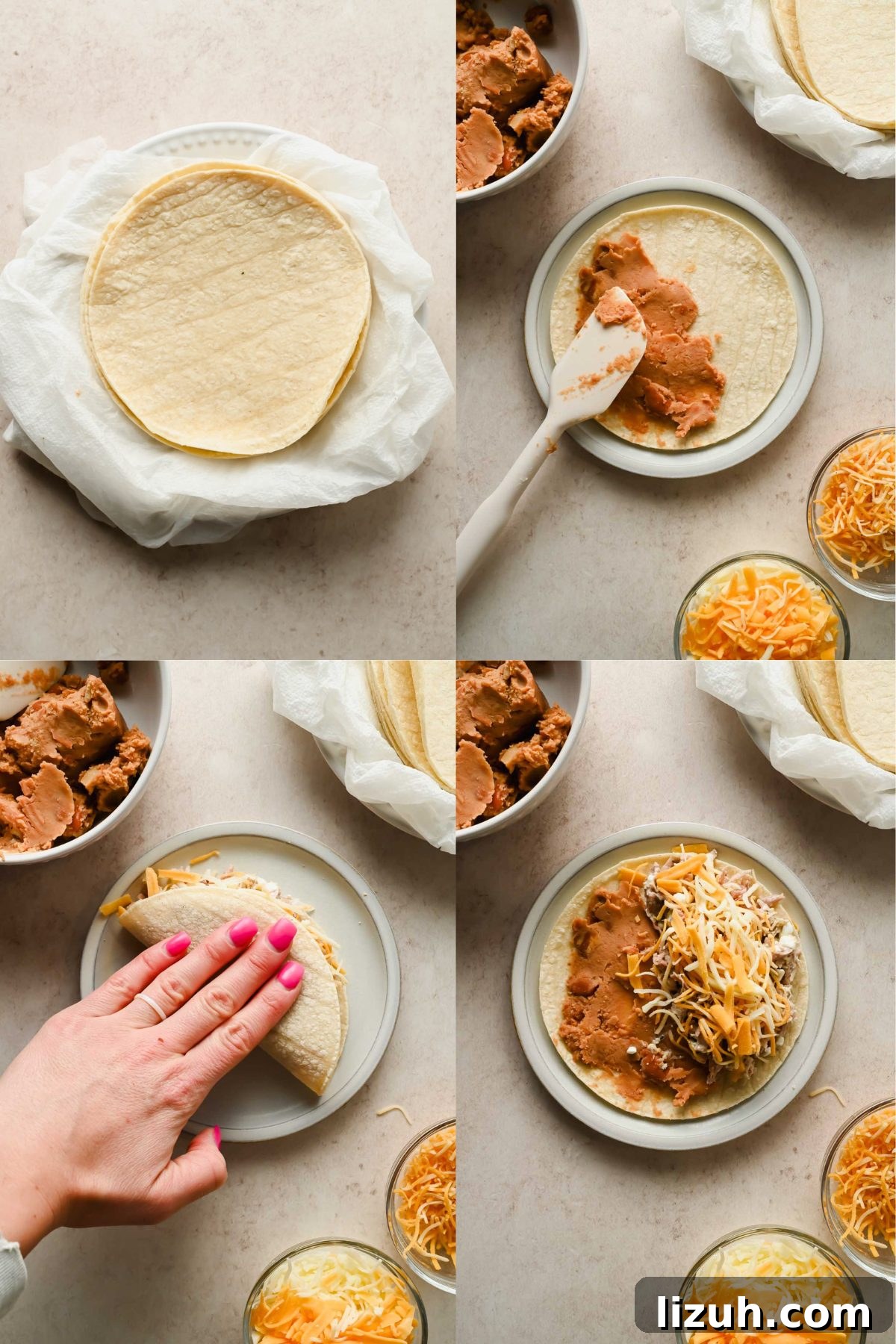 Slow-Cooked Shredded Pork Tacos with Tangy Salsa 4 collage of four process shots for pork tacos.