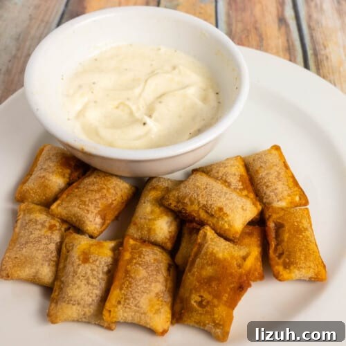 air fryer pizza rolls crispy and crunchy with homemade garlic dip