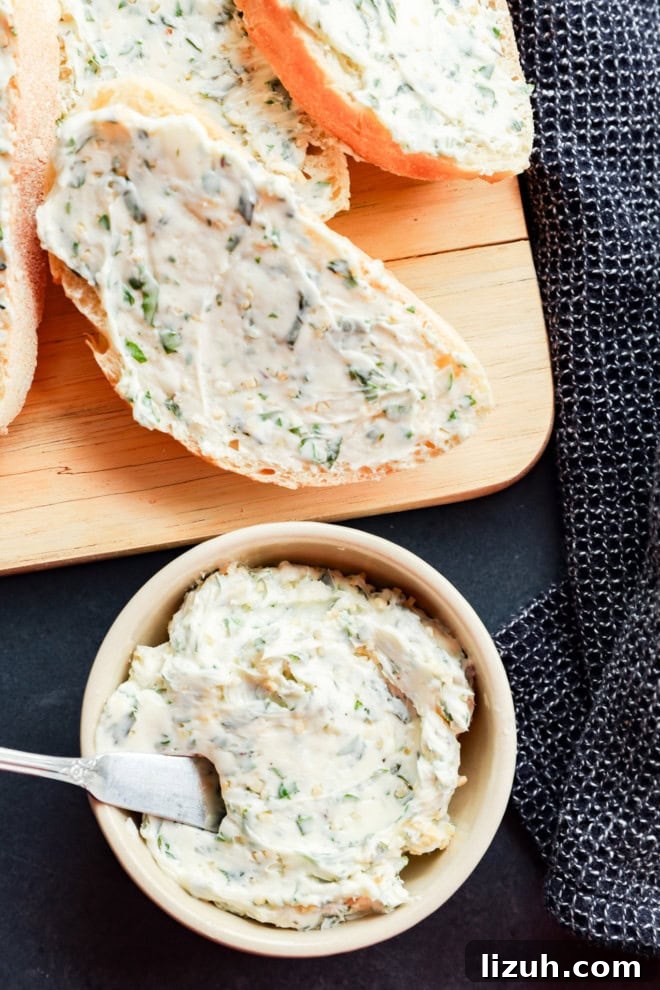 garlic herb butter in a bowl and spread on bread slices